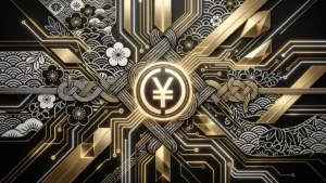 黄金の幾何学模様と織り合わされた繊細な和柄。